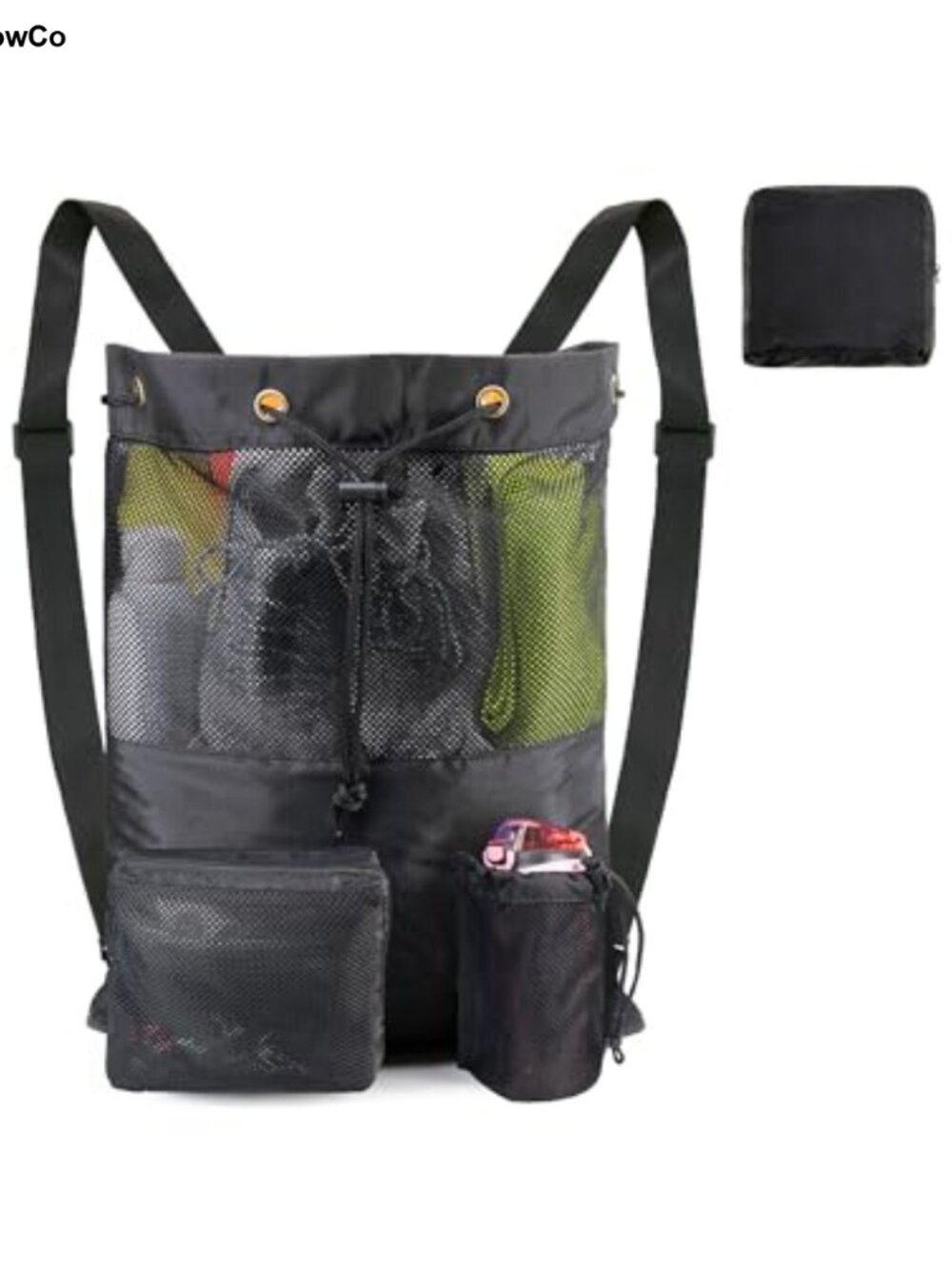 BeeGreen Mesh Drawstring Gym Bag Backpack with 3 Pockets Cinch Bag
